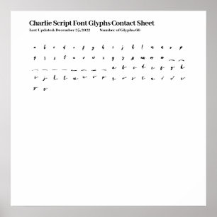 Poster Folha de Contato do Glifos de Fontes do Script Cha