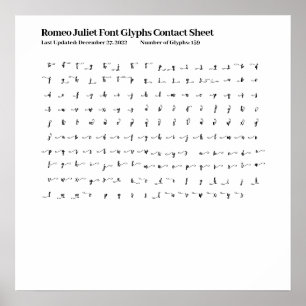 Poster Folha de Contato do Romeo Juliet Script Font Glyph
