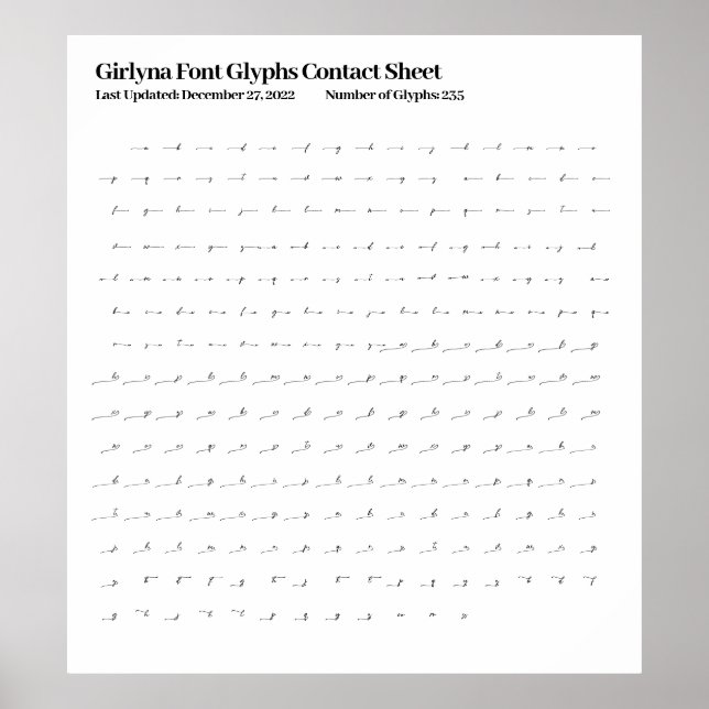 Poster Folha de Contato Girlyna Font Glyphs (Frente)