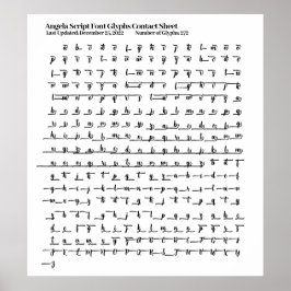 Poster Folha de Contato Glifos de Fontes do Script Angela