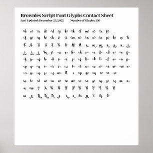 Poster Folha de Contatos de Glifos de Fontes de Script de