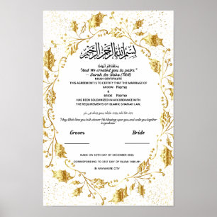 Poster Folha de Folhagem Dourada Elegante Certificado Isl