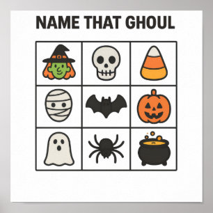 Poster Folha de Jogo de Bingo de Halloween Nomeie Esse Fa