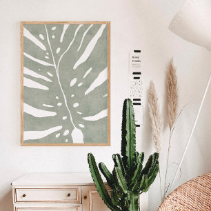 Poster Folha de Monstera, planta verde-sage