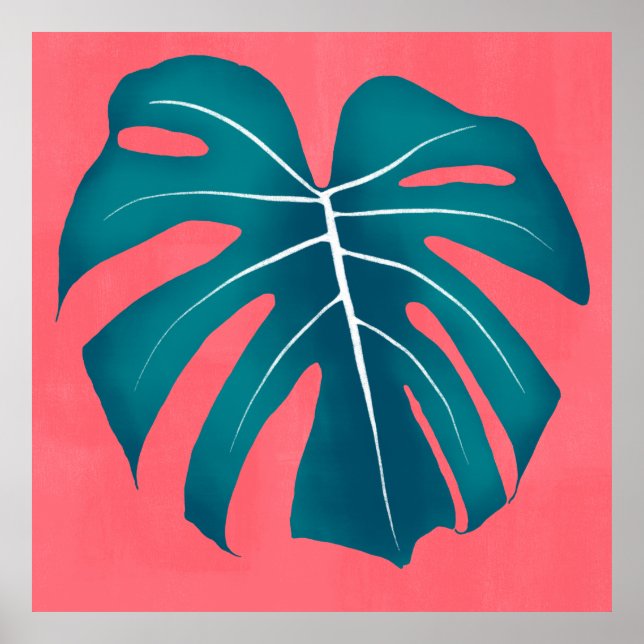 Poster Folha de Monstera Tropical de Rosa (Frente)