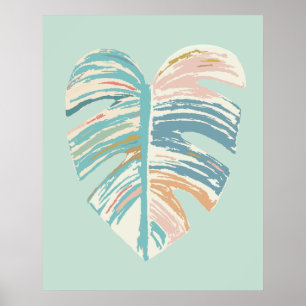 Poster Folha de Monstera - Turquesa, Verde, Coral, Mostar