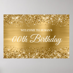Poster Folha de Ouro da Glittery Qualquer Idade de Aniver