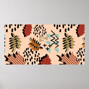 Poster Folha de outono de Memphis e folhas com geometa