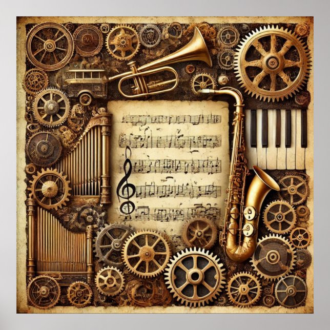 Poster Folha de Teclado de Corantes Steampunk Gears (Frente)