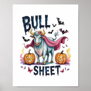 Poster Folha de Touro de Halloween,Vaca Fantasma Engraçad
