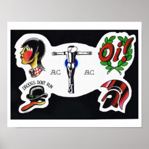 Poster Folha do flash do tatuagem do Skinhead