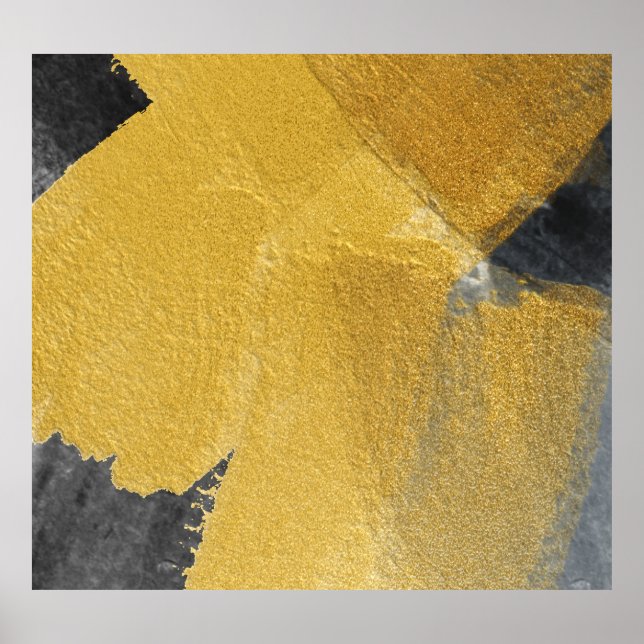 Poster Folha Dourada, design preto abstrato (Frente)