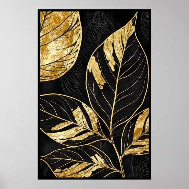 Poster Folha eterno Preta e Dourada (Frente)