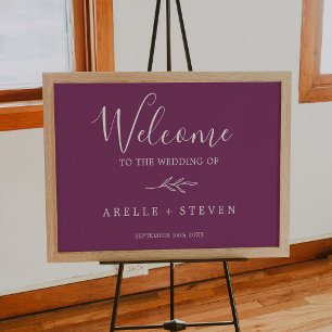 Poster Folha mínima Berry Purple Wedding Welcome