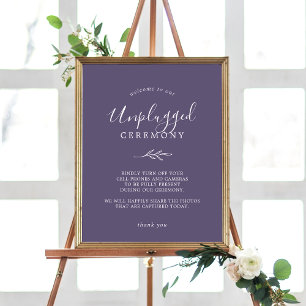 Poster Folha mínima   Plum Purple Unplugged Ceremony Sign