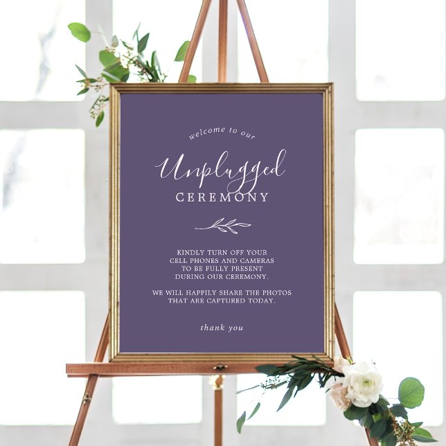 Poster Folha mínima | Plum Purple Unplugged Ceremony Sign (Criador carregado)