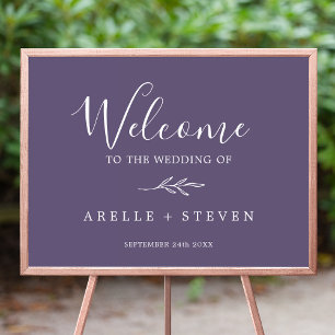 Poster Folha mínima   Plum Purple Wedding Welcome