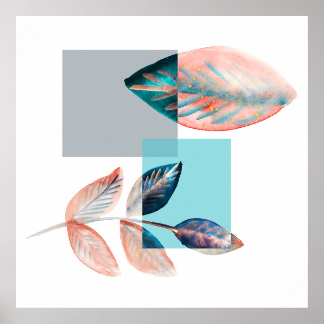 Poster Folha vermelha ciano (Frente)