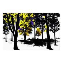 Folhagem Azul e Amarela no Mundo Negro e Branco