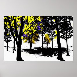 Poster Folhagem Azul e Amarela no Mundo Negro e Branco