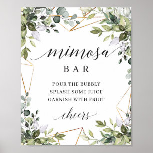 Poster Folhagem boho-verde deixa bar mimosa dourado