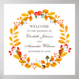 Poster Folhagem de aquarela. Boas-vindas ao casamento out