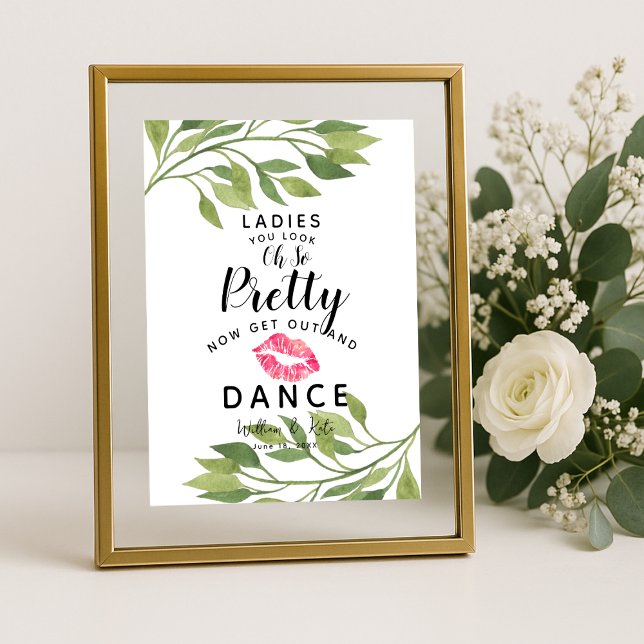 Póster Folhagem de folha verde Sinal de casamento Damas B (Criador carregado)