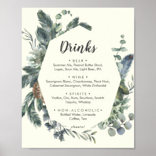 Poster Folhagem de Inverno Letreiro de Menu de Bebidas