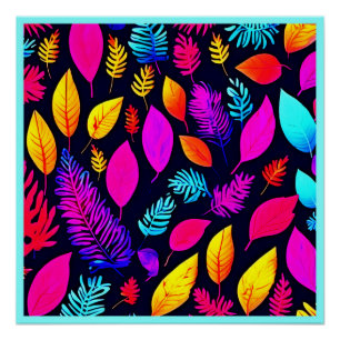 Póster Folhagem de Neon Vibrante: Padrão de Folhas Cativa