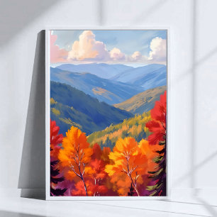 Poster Folhagem de Outono   Paisagem Montanhosa em Aquare