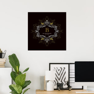 Poster Folhagem Festiva Arte Deco Monograma Feriado Vinta