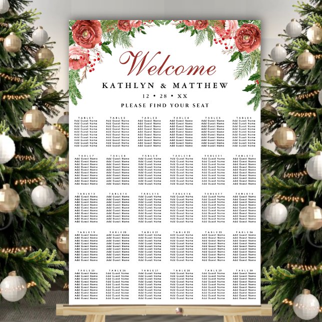 Poster Folhagem Floral de Natal 30 Assentos de Mesa (Criador carregado)