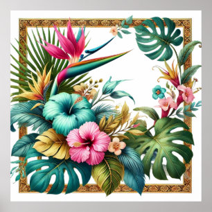 Poster Folhagem Tropical Iridescente em Moldura Quadrada