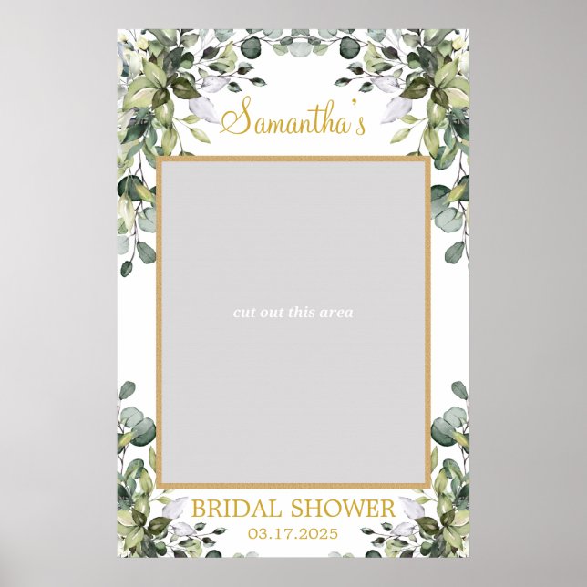 Poster Folhagem verde exuberante eucalipto e foto em ouro (Frente)