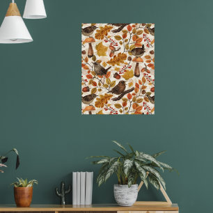 Poster Folhas, bagas, cogumelos e wrenes de outono