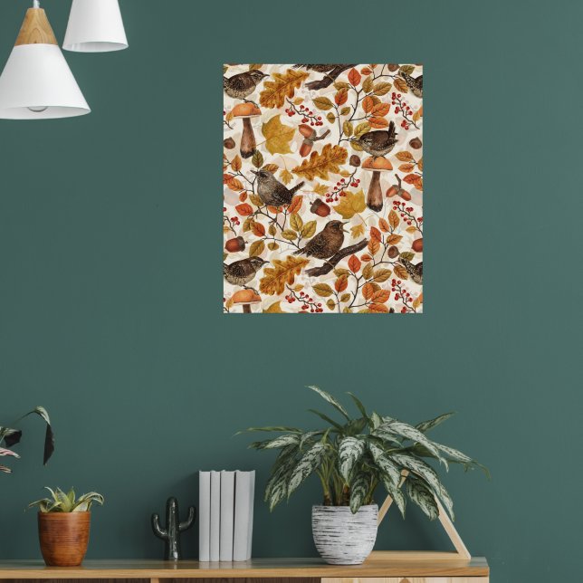 Poster Folhas, bagas, cogumelos e wrenes de outono (Sala de Estar 1)