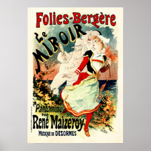 Poster FOLHAS BERGERE LE MIROIR Cheret Vintage francês