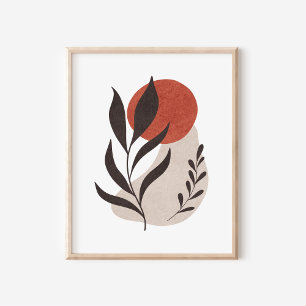 Poster Folhas Botânicas Boho com Arte de Formas Abstratas