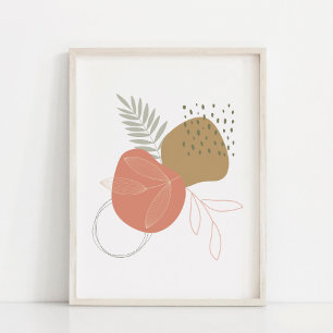Poster Folhas Botânicas Boho Contra Arte de Formas Abstra