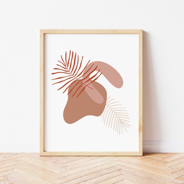 Poster Folhas Botânicas Boho Contra Formas Abstratas Arte (Criador carregado)