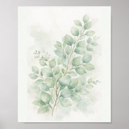 Poster Folhas Botânicas de Aquarela em Verde Pastel