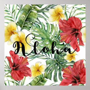 Poster Folhas Botânicas Tropicais Florais Festa de Luau H