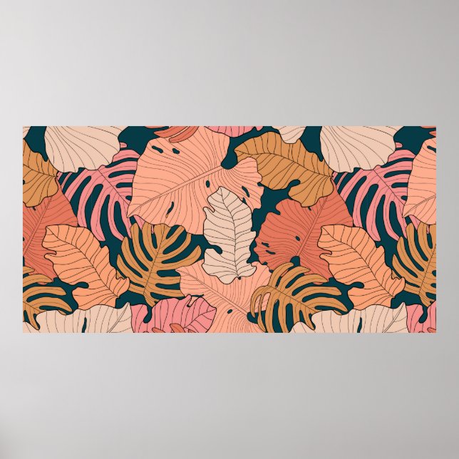 Poster Folhas cor-de-rosa-claro, laranja, amarelas da mon (Frente)