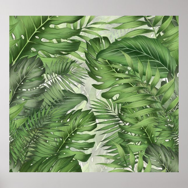 Poster Folhas da selva tropical: fundo floral sem costura (Frente)