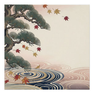 Póster Folhas de Álamo Japonês de Outono Ondas