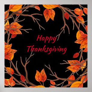 Poster Folhas de Aquarela de Ação de Graças