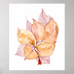 Poster Folhas de Aquarela de Outono Ilustração Botânica