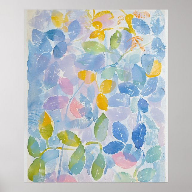 Poster Folhas de Aquarela de Pastel abstrato (Frente)