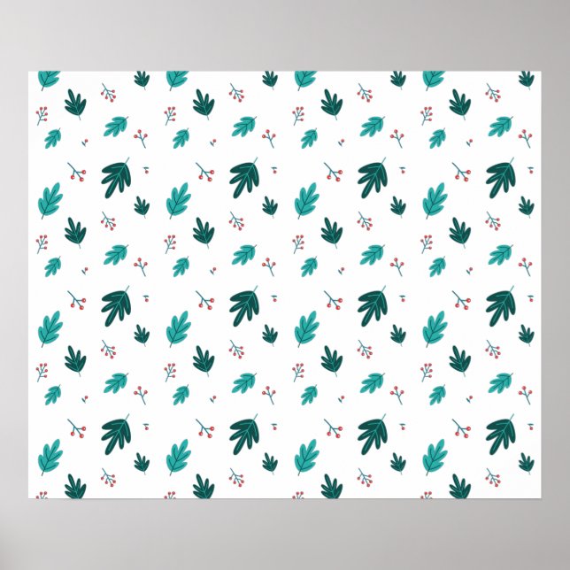 Poster Folhas de Árvore Evergreen e Berries Red Holly (Frente)