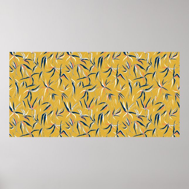 Poster Folhas de bambu desenhadas à mão Elegante em um pe (Frente)